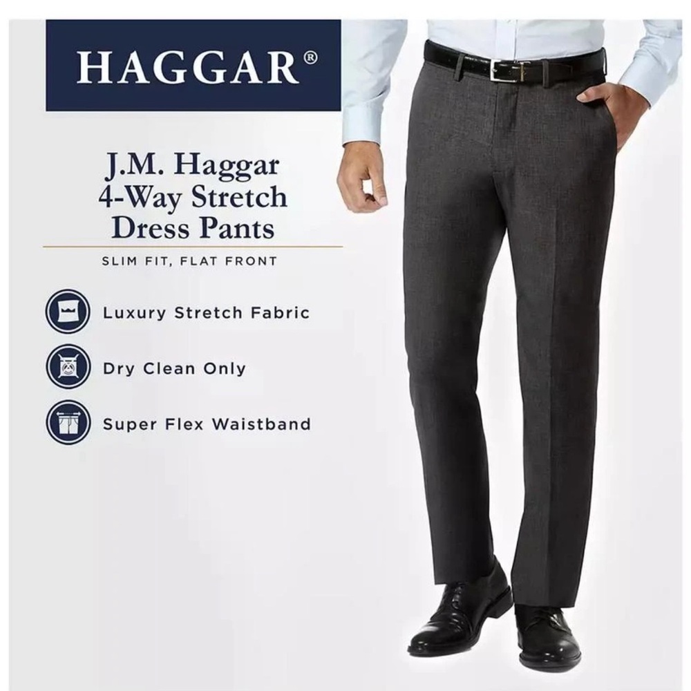 Haggar Dark Grey faint plaid dress Pants Classic Straight-Leg  32 waist.